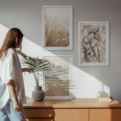 Lot de 3 tableaux pour salon avec motifs de plage, de coquillages et de vagues