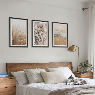 Lot de 3 tableaux pour salon Motifs de plage, coquillages, vagues