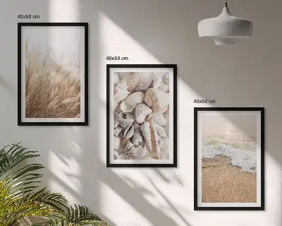 Lot de 3 tableaux pour salon avec motifs de plage, de coquillages et de vagues