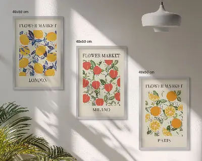 Cadre photo mural avec affiches de fleurs dans les villes