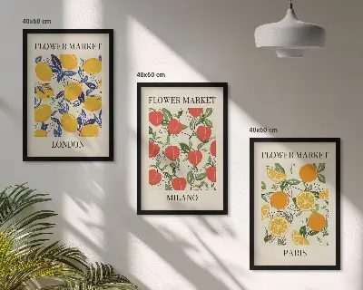 Cadre photo mural avec affiches de fleurs dans les villes