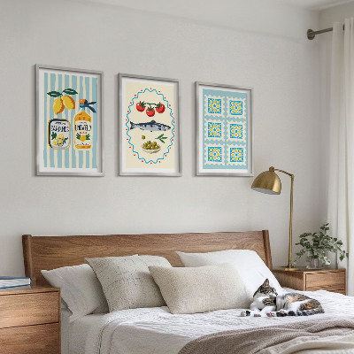 Lot de 3 tableaux pour salon Illustrations de cuisines de style méditerranéen