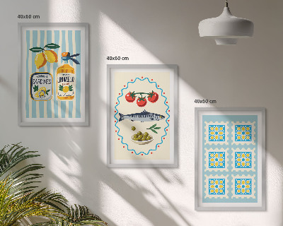 Lot de 3 tableaux pour salon Illustrations de cuisines de style méditerranéen