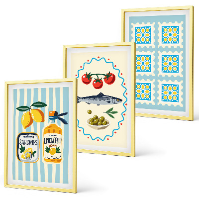 Lot de 3 tableaux pour salon Illustrations de cuisines de style méditerranéen