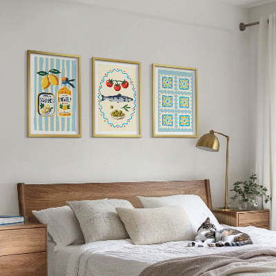 Lot de 3 tableaux pour salon Illustrations de cuisines de style méditerranéen