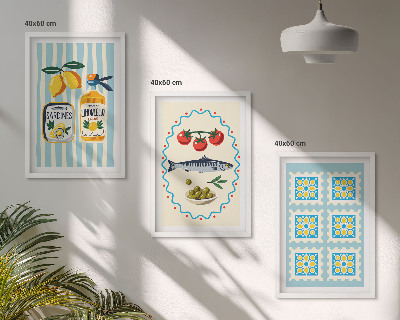 Lot de 3 tableaux pour salon Illustrations de cuisines de style méditerranéen