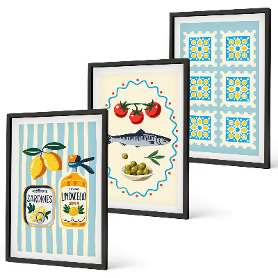 Lot de 3 tableaux pour salon Illustrations de cuisines de style méditerranéen
