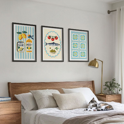 Lot de 3 tableaux pour salon Illustrations de cuisines de style méditerranéen