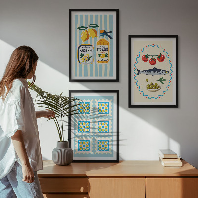 Lot de 3 tableaux pour salon Illustrations de cuisines de style méditerranéen