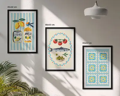 Lot de 3 tableaux pour salon illustrations de cuisine au style méditerranéen