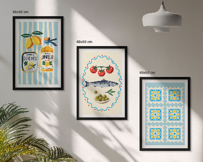 Lot de 3 tableaux pour salon Illustrations de cuisines de style méditerranéen
