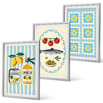 Lot de 3 tableaux pour salon Illustrations de cuisines de style méditerranéen