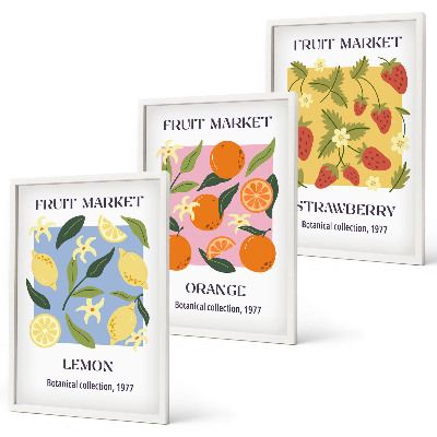 Lot de 3 tableaux pour salon Affiches de fruits citrons fraises