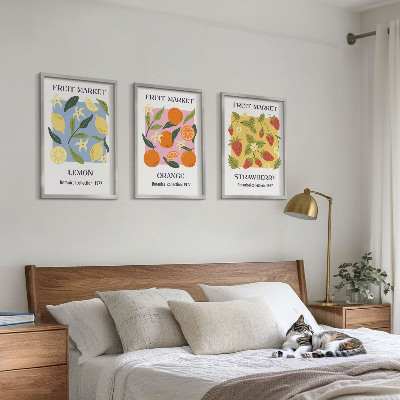 Lot de 3 tableaux pour salon Affiches de fruits citrons fraises