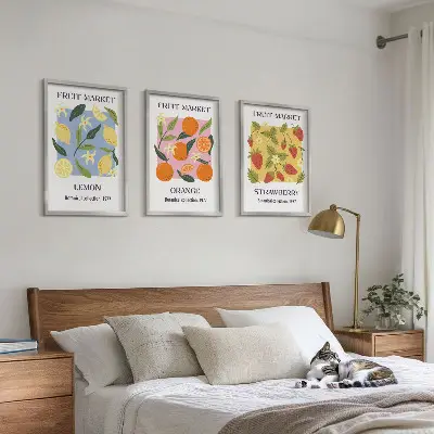 Lot de 3 tableaux pour salon affiches décoratives motifs fruits citrons et fraises