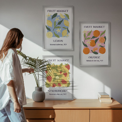 Lot de 3 tableaux pour salon Affiches de fruits citrons fraises