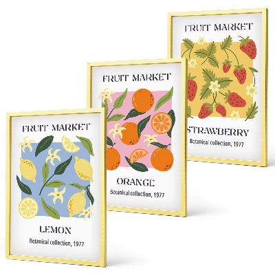 Lot de 3 tableaux pour salon Affiches de fruits citrons fraises