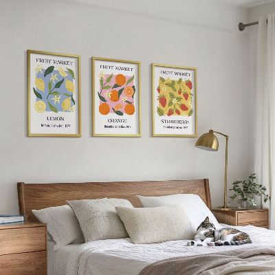 Lot de 3 tableaux pour salon Affiches de fruits citrons fraises
