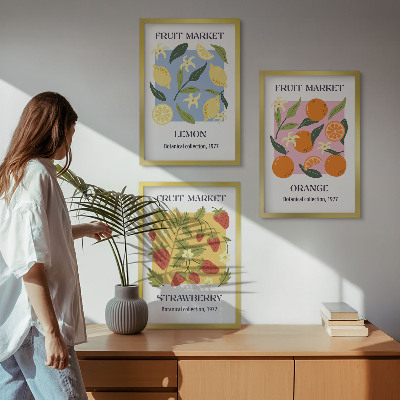 Lot de 3 tableaux pour salon Affiches de fruits citrons fraises