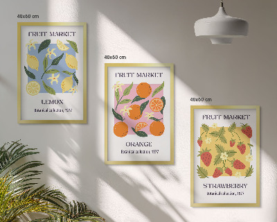Lot de 3 tableaux pour salon Affiches de fruits citrons fraises