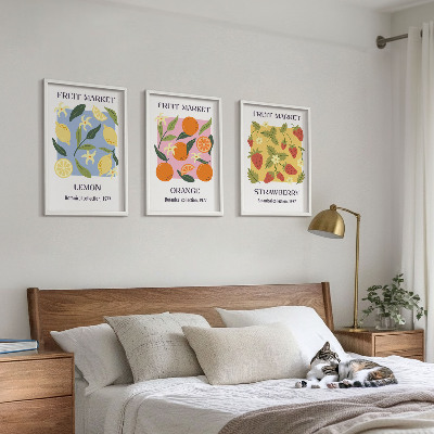 Lot de 3 tableaux pour salon Affiches de fruits citrons fraises