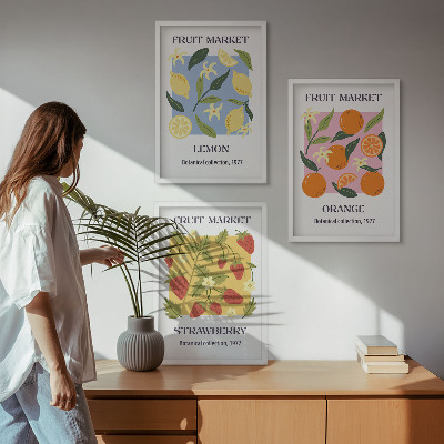 Lot de 3 tableaux pour salon Affiches de fruits citrons fraises