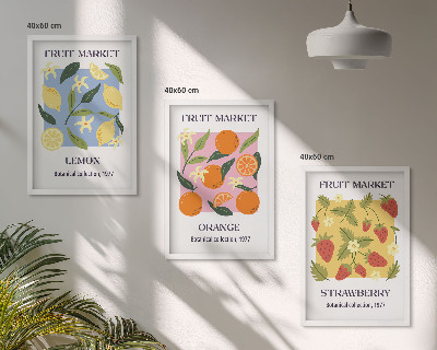 Lot de 3 tableaux pour salon Affiches de fruits citrons fraises