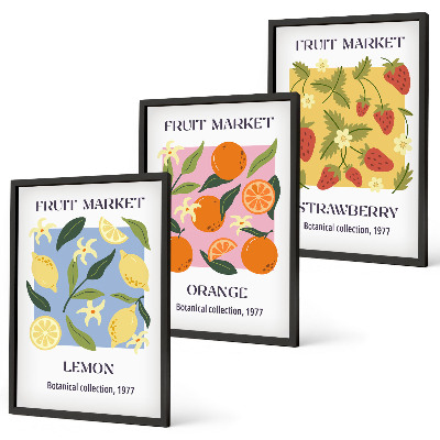 Lot de 3 tableaux pour salon Affiches de fruits citrons fraises