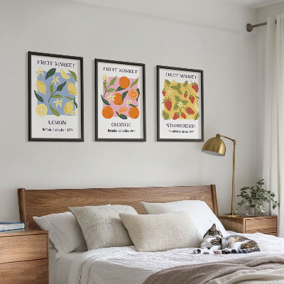 Lot de 3 tableaux pour salon Affiches de fruits citrons fraises