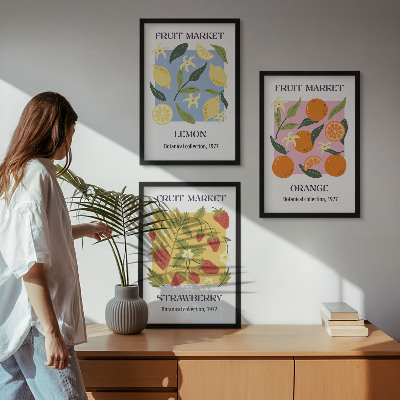 Lot de 3 tableaux pour salon Affiches de fruits citrons fraises