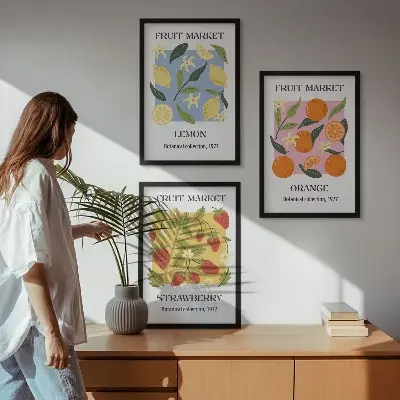Lot de 3 tableaux pour salon affiches décoratives motifs fruits citrons et fraises