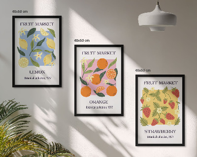 Lot de 3 tableaux pour salon Affiches de fruits citrons fraises