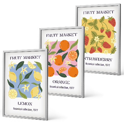 Lot de 3 tableaux pour salon Affiches de fruits citrons fraises