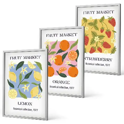 Lot de 3 tableaux pour salon affiches décoratives motifs fruits citrons et fraises
