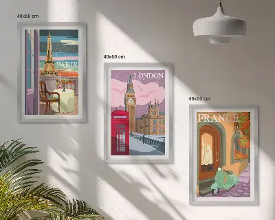 Cadre photo mural vues de Paris et Londres style rétro