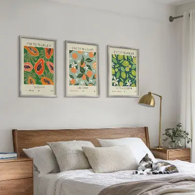 Lot de 3 tableaux pour salon avec affiches vintage de fruits