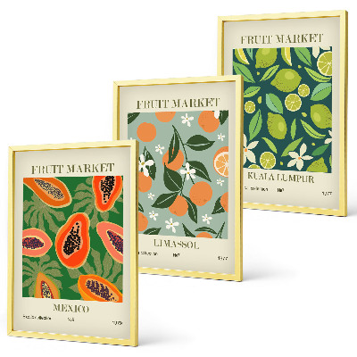 Lot de 3 tableaux pour salon Affiches vintage de fruits
