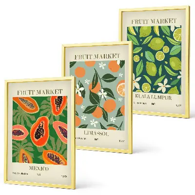 Lot de 3 tableaux pour salon avec affiches vintage de fruits
