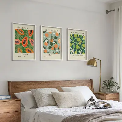 Lot de 3 tableaux pour salon avec affiches vintage de fruits