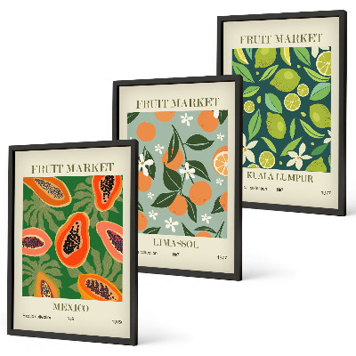 Lot de 3 tableaux pour salon Affiches vintage de fruits
