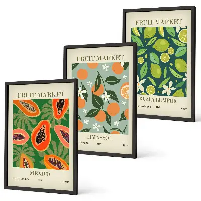 Lot de 3 tableaux pour salon avec affiches vintage de fruits