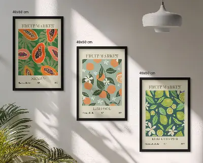 Lot de 3 tableaux pour salon avec affiches vintage de fruits
