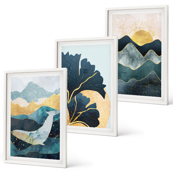 Lot de 3 tableaux pour salon Vues abstraites de montagnes