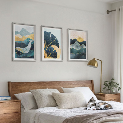 Lot de 3 tableaux pour salon Vues abstraites de montagnes