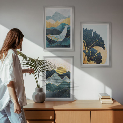 Lot de 3 tableaux pour salon Vues abstraites de montagnes