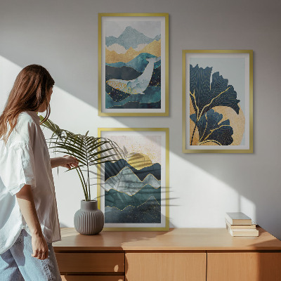 Lot de 3 tableaux pour salon Vues abstraites de montagnes