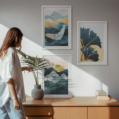 Lot de 3 tableaux pour salon Vues abstraites de montagnes