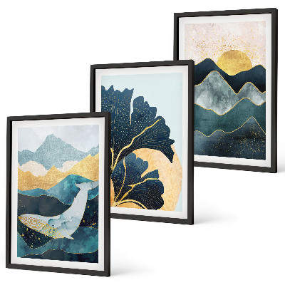 Lot de 3 tableaux pour salon Vues abstraites de montagnes
