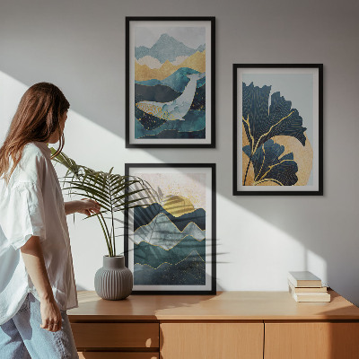 Lot de 3 tableaux pour salon Vues abstraites de montagnes