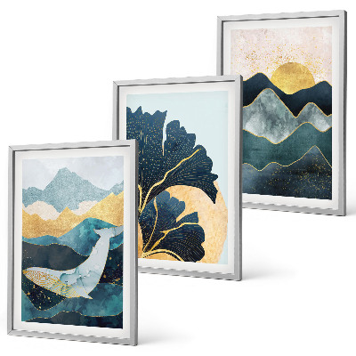 Lot de 3 tableaux pour salon Vues abstraites de montagnes